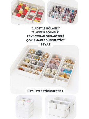 UltraMint 3'lü Bölmeli Makyaj ve Takı Organizer Seti, Banyo ve Mutfak Düzenleyici