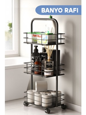 UltraMint Çok Amaçlı 3 Katlı Tekerlekli Metal Organizer Raf, Demonte Tasarım