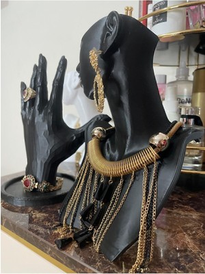 UltraMint Şık 21CM Dekoratif Takı Organizer Manken Seti, Kolye ve Yüzük Sergisi