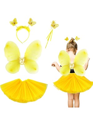 Eco Port Sarı Kelebek Kostümü Çocuk - Sarı Kelebek Kostüm Aksesuar Seti 4 Parça