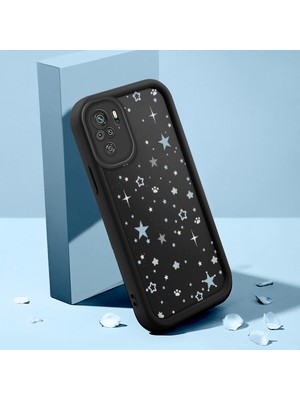 Ucuc Xiaomi Redmi Note 10/10S Uyumlu Silikon Malzeme Darbeye Dayanıklı Siyah Renkli Kılıf Yıldız Deseni