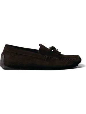 Calvin Klein %100 Dana Süet Kahve Erkek Loafer Drıver Tassels Su