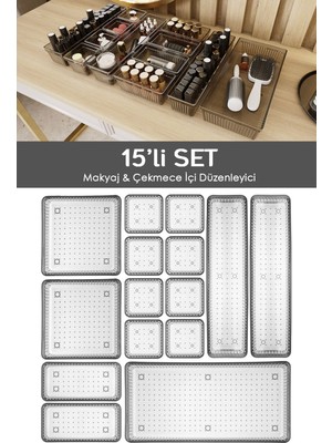 UltraMint 15'li Çekmece Içi Organizer, Kozmetik ve Takı Düzenleyici, Antrasit Renk
