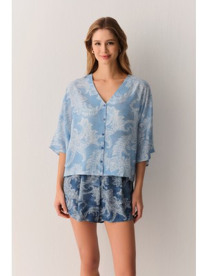 Suwen Paisly Gömlek Yaka Şort Pijama Takımı