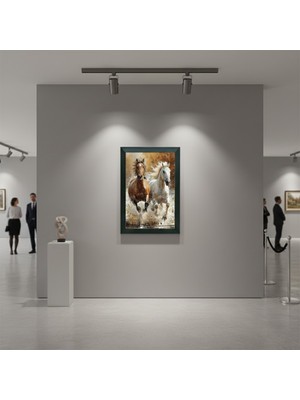 Duvar Ofis Ev Dekarasyonu için 40 x 60 At Figürlü  Çerçeveli Tablo