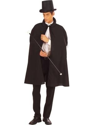 Eco Port Siyah Sihirbaz Pelerini 120 cm ve Sihirbaz Şapkası 12 cm Yetişkin Boy