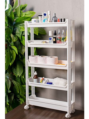 UltraMint 5 Katlı Tekerlekli Beyaz Organizer Raf, Pratik ve Şık Saklama Çözümü