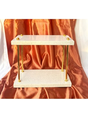 UltraMint Iki Katlı Beyaz Kırıklı Ayna Mermer Organizer Makyaj ve Mutfak Şıklığı