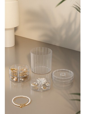 UltraMint 3 Katlı 15 Bölmeli Şeffaf Takı Saklama Kutusu, Şeffaf ve Pratik Tasarım