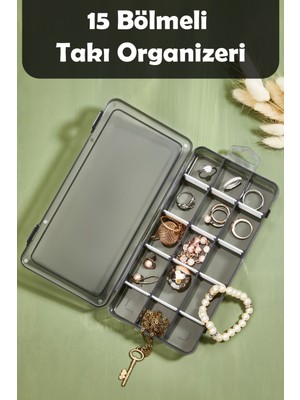 UltraMint Şeffaf Siyah 15 Bölmeli Takı Kutusu, Ayarlanabilir Düzenleyici