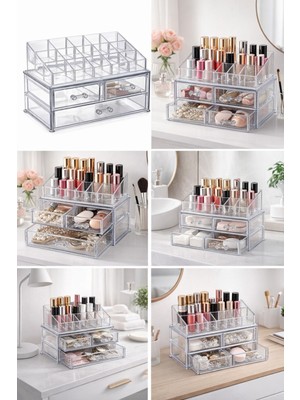 UltraMint Şeffaf 18 Bölmeli Makyaj Düzenleyici, Oje ve Ruj Organizeri