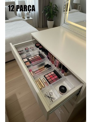UltraMint Şeffaf 12 Parça Çekmece Düzenleyici Seti Makyaj ve Takı Organizeri