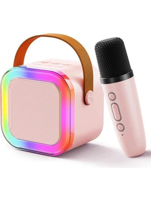Eco Port Karaoke Kablosuz Hoparlör Mikrofonlu Rgb Işıklı Bluetooth Speaker Tf Kart/usb Pembe