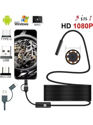 Eco Port Endoskop 3 In 1 Yılan Kamera USB Micro USB Type-C 20 Metre Sert Kablo