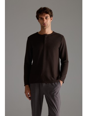 Syah Erkek Petek Dokulu Pamuklu Uzun Kollu T-Shirt