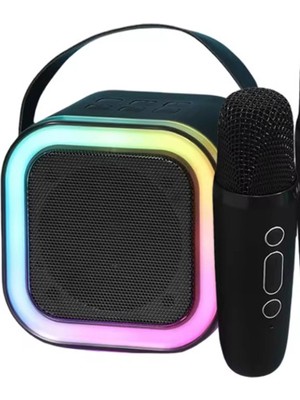 Eco Port Karaoke Kablosuz Hoparlör Mikrofonlu Rgb Işıklı Bluetooth Speaker Tf Kart/usb Siyah