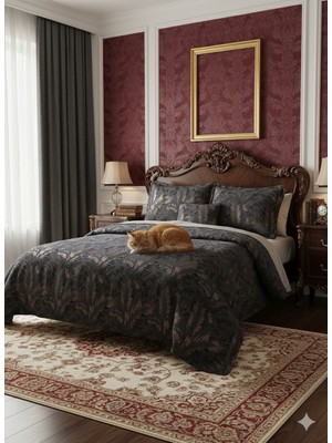 Calantha Home Collection Nevada  4 Parça Çift Kişilik Yatak Örtüsü Seti Siyah    240 x 260 cm