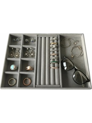 UltraMint Gri Renkli Süet Kaplama Lizbon Model Takı Düzenleyici, Yerli Üretim