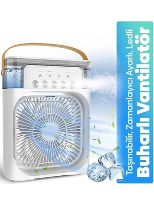 Eco Port Taşınabilir Işıklı 5 Spreyli Vantilatör Buzlu Buharlı Vantilatör Mini Fan Nemlendirici