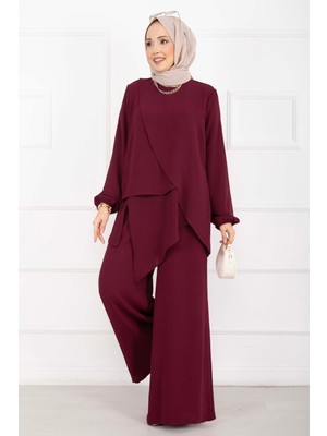 Md Asimetrik Kesim Aerobin Tesettür Ikili Takım Bordo