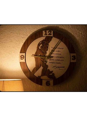 Kaktüs Jack Atatürk Temalı El Yapımı Premium 45 cm Dekorlu Ahşap Duvar Saati