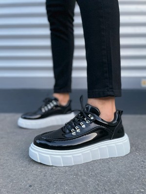 Zapatos JY010 Cloud Bağcıklı Rugan Erkek Günlük Sneaker Ayakkabı Rbt - Siyah