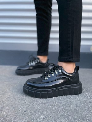 Zapatos JY010 Cloud Bağcıklı Rugan Erkek Günlük Sneaker Ayakkabı Rst - Siyah