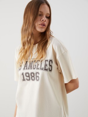 Lc Waikiki Yeni Sezon Bisiklet Yaka Los Angeles Baskılı Kadın Tişört