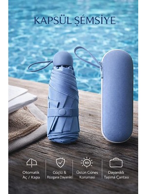 Rosemor Şemsiye Kapsül  Otomatik Aç Kapa Rüzgara Dayanıklı Taşıma Kılıflı Mini Çanta Boy Şemsiye