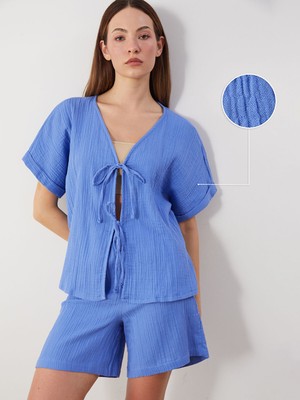 Lc Waikiki Yeni Sezon V Yaka Dokulu Önü Fiyonklu Müslin Bluz