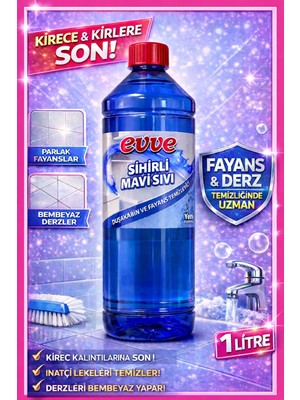 Evve Sihirli Mavi Sıvı – 1 Litre | Duşakabin, Kireç ve Derz Temizleyici | Çok Amaçlı Güçlü Temizlik