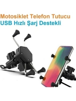Eco Port USB Şarjlı Ayna Bağlantılı Motosiklet Telefon Tutucu Motor Tutacağı