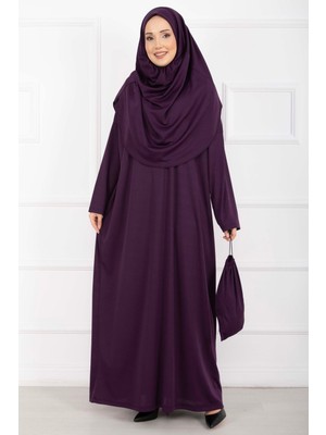 Md Taşıma Çantalı Tesettür Namaz Elbisesi Mor