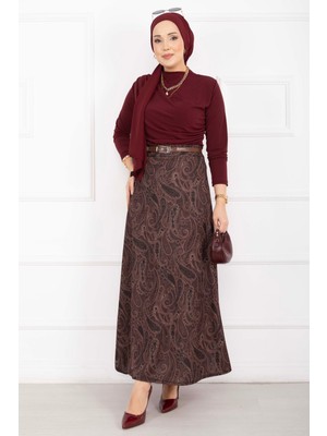 MDS Şal Desen Scuba Etek Bordo