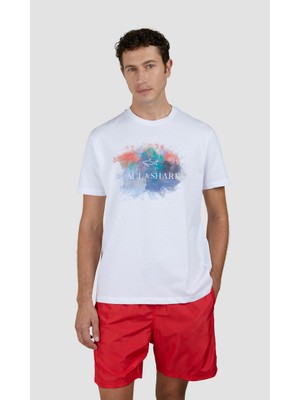 Paul & Shark Erkek Regular Fit Pamuklu Desenli Kısa Kollu Beyaz T-Shirt 25411095-010