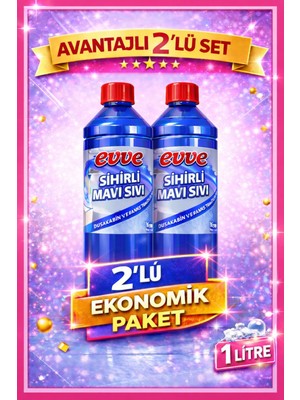 Evve Sihirli Mavi Sıvı – X2 1 Litre | Duşakabin, Kireç ve Derz Temizleyici | Çok Amaçlı Güçlü Temizlik