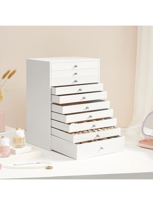 UltraMint 10 Katlı Beyaz Sentetik Deri Mücevher Kutusu, Şık ve Kullanışlı Tasarım