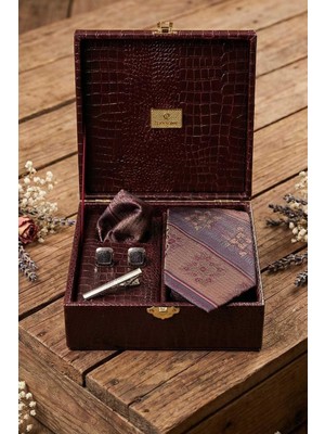 Kravatkolik Bordo Erkek Hediye Kutusu - Kravat Kol Düğmesi Kravat Iğnesi KMK124