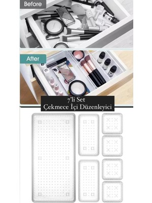 UltraMint Şeffaf 7 Parça Takı ve Makyaj Düzenleyici Seti, Çekmece Içi Organizer