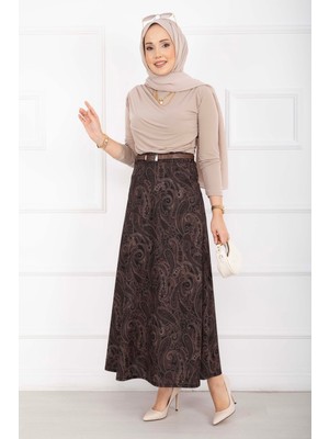 MDS Şal Desen Scuba Etek Siyah