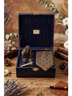 Kravatkolik Lacivert Erkek Hediye Kutusu - Mendilli Kravat Kol Düğmesi Kravat Iğnesi KMK112