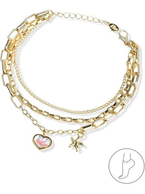 Klips Toptan Çoklu Zincir Kalp ve Deniz Yıldızı Halhal
