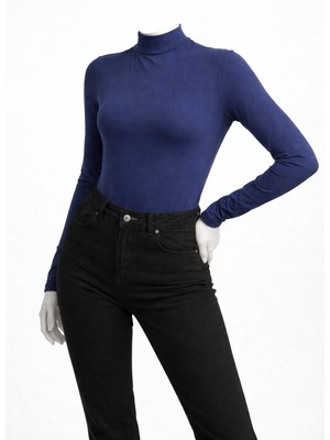 Belpa Kadın Lacivert Uzun Kollu Body Tekli