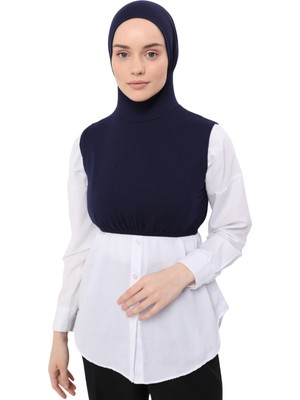 Altobeh Sıfır Kollu Boyunluklu Boneli Yarım Body - Lacivert