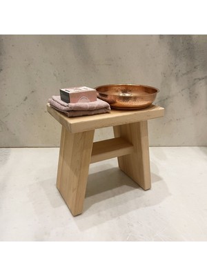 Shark Anatolia Sedir Ahşap Banyo Taburesi Oturak ve Kızıl Bakır Hamam Tası Seti