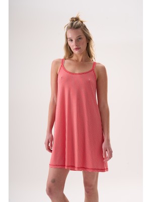 Etoile Bambu Ip Askılı Ekose Kareli Yazlık Kadın Elbise 26004-06