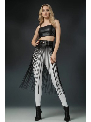 MiraLive Siyah Etek Deri Yüksek Bel Etek Çift Tokalı Uzun - BRF1090