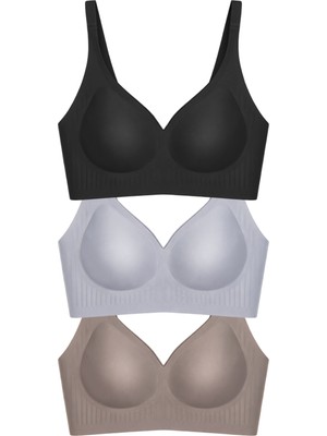Cottonhill Seamless Bra - Slight | Lazer Kesim Dikişsiz Dilim Detaylı Balensiz Kadın Sütyen 3'lü Paket-2
