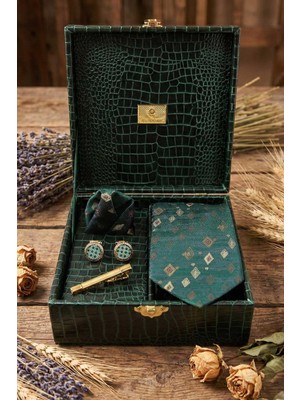 Kravatkolik Yeşil Erkek Hediye Kutusu - Kravat Kol Düğmesi Kravat Iğnesi KMK135