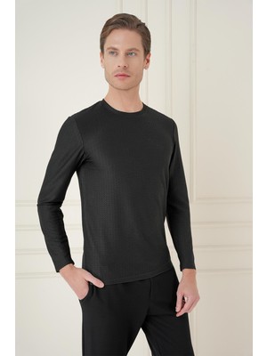 Efor Erkek Slim Fit Pamuklu Uzun Kollu Polo Yaka Siyah T-Shirt TS 891